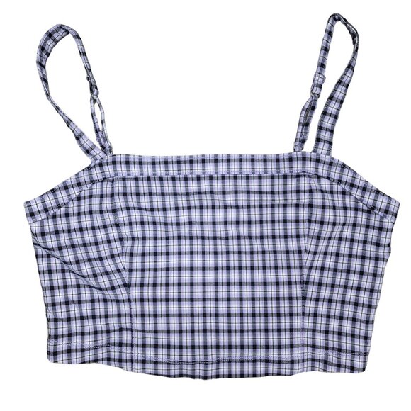 Hollister Plaid Crop Top Size L Advanced Stretch Purple & Black Checkered top - Picture 2 of 6